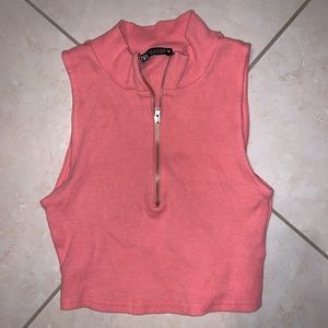 ZARA - Coral Half Zip Crop Top - Small